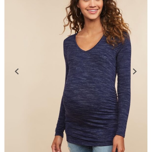 Blue Ruched Maternity Top - Picture 1 of 5